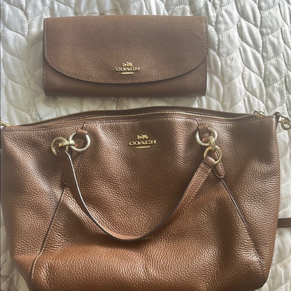 Coach Tan Leather Shoulder Bag and Wallet